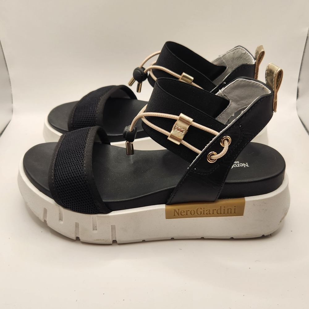 NeroGiardini Sandals Womens 35 5 Black Platform Wedge Sport Luxe Tech Italy